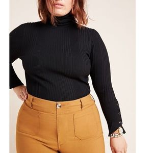 NWT Anthro black classic button sleeve turtleneck